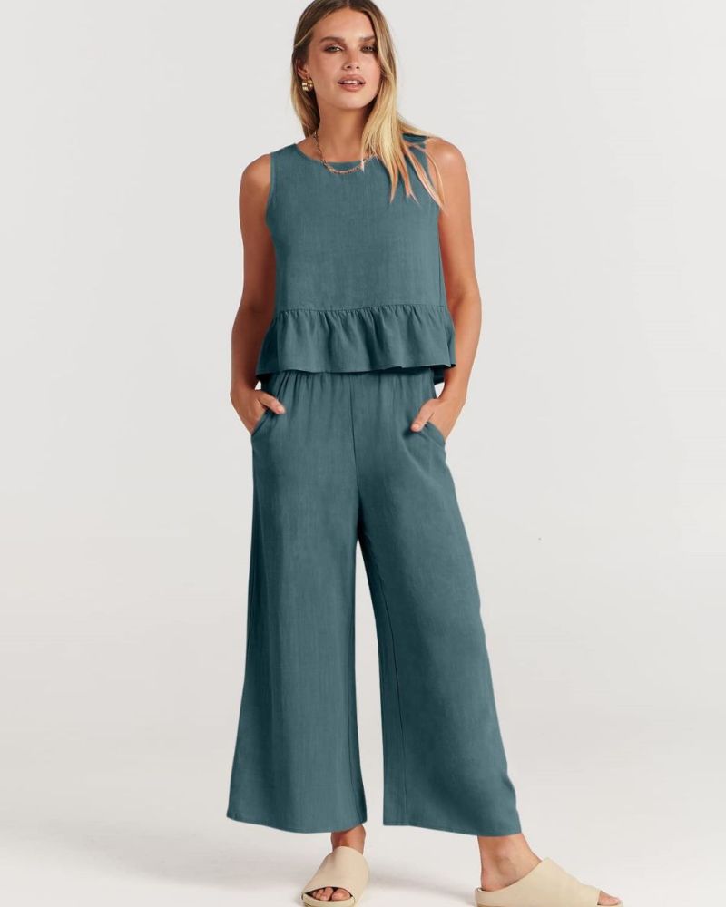 VALERINA - Casual Linen 2 Piece Top and Pants Set