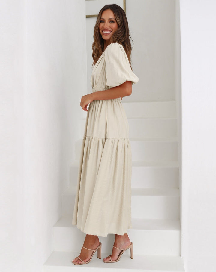 Ella Dress V Neckline Puffed Sleeves