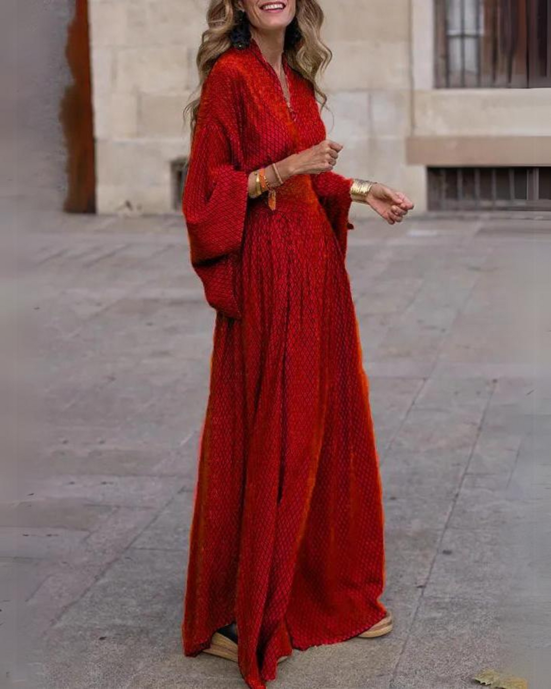 MILAS - V NECK LONG SLEEVES MAXI DRESS