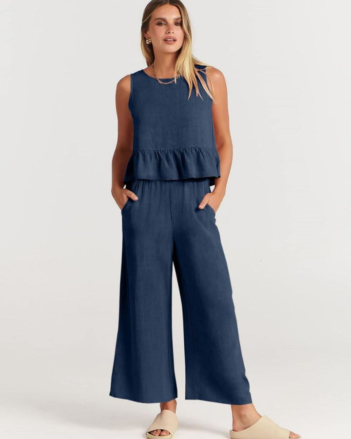 VALERINA - Casual Linen 2 Piece Top and Pants Set