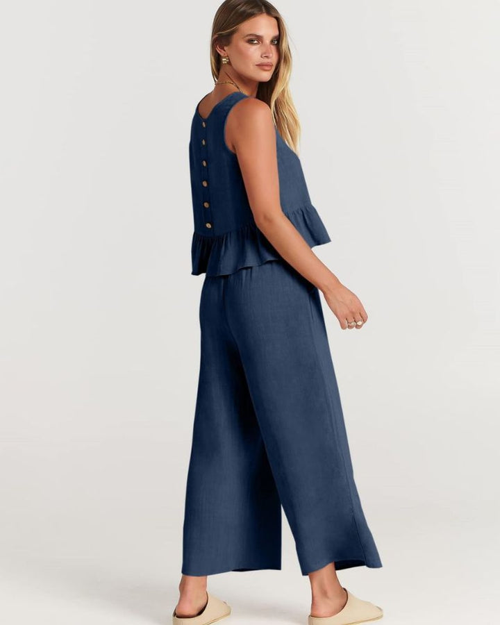 VALERINA - Casual Linen 2 Piece Top and Pants Set