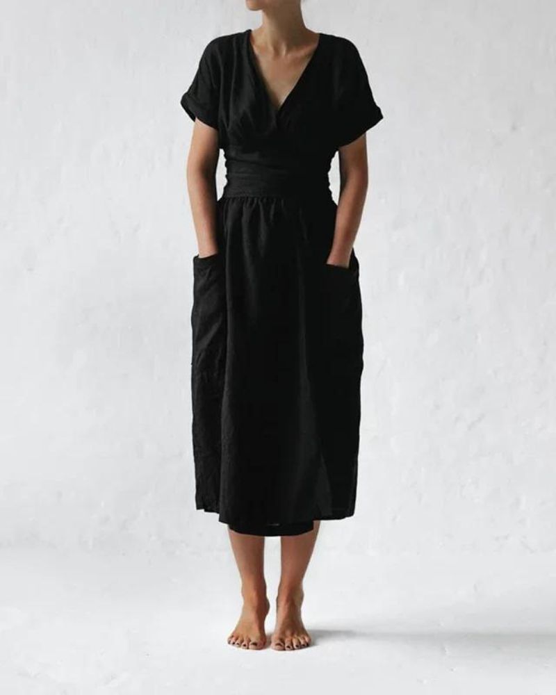 LENORA - WRAP LINEN AND COTTON DRESS