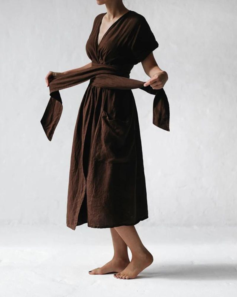 LENORA - WRAP LINEN AND COTTON DRESS