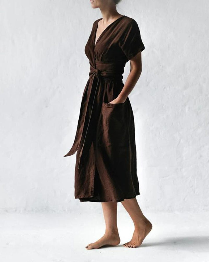 LENORA - WRAP LINEN AND COTTON DRESS