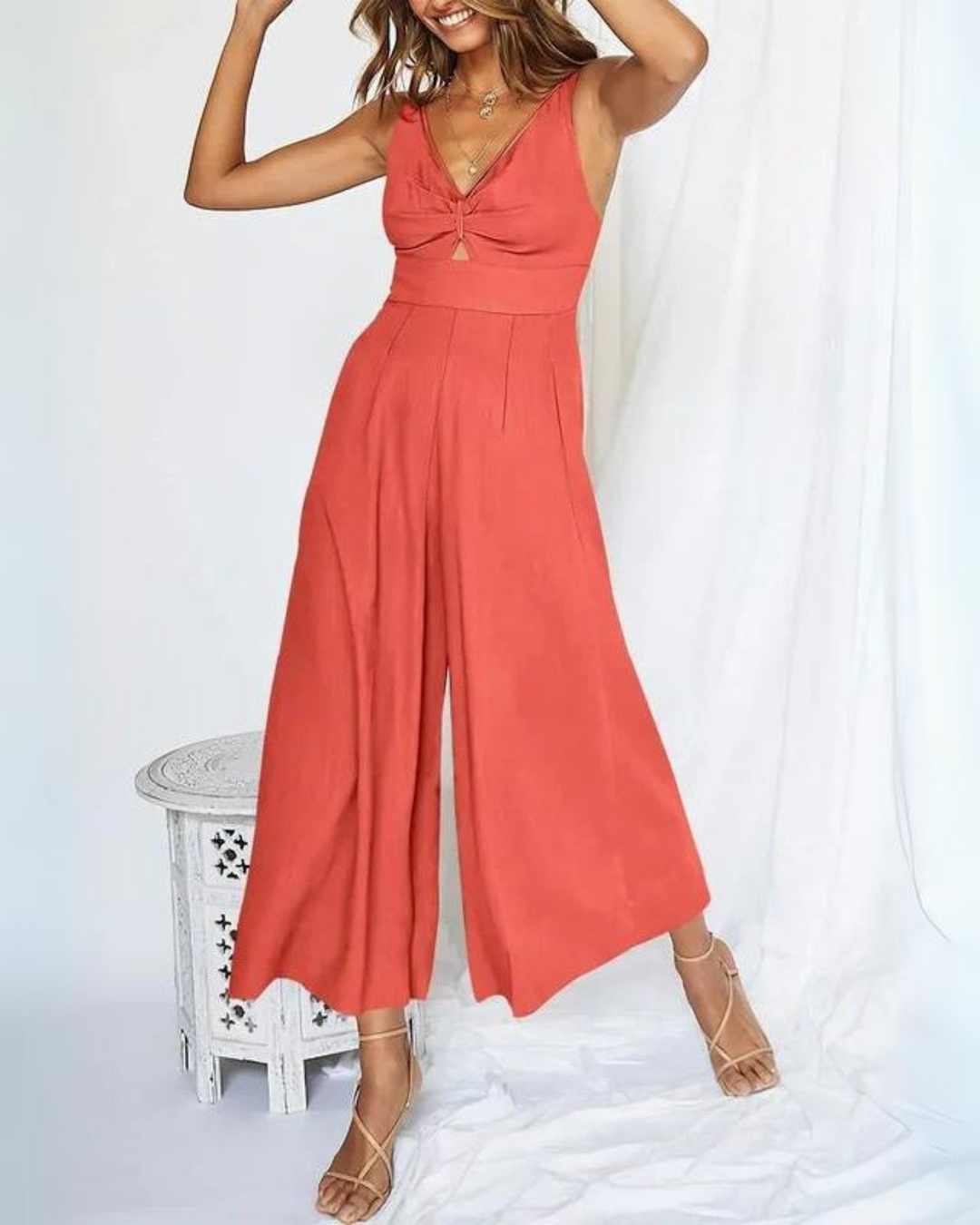 PILI - V-neck cutout high waist jumpsuits