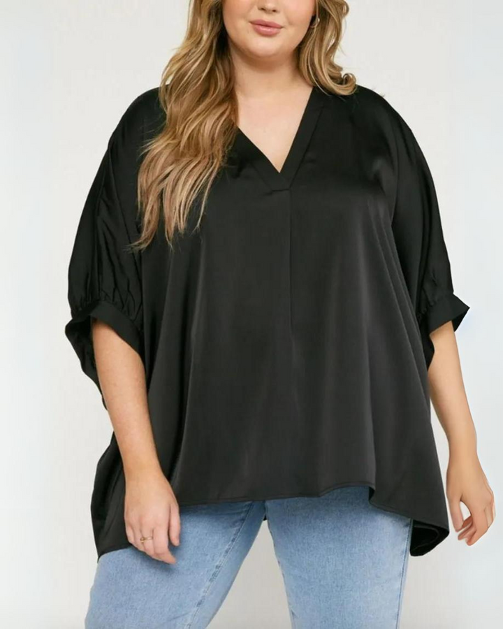 MAELYNN - SATIN V - NECK HALF SLEEVE TOP