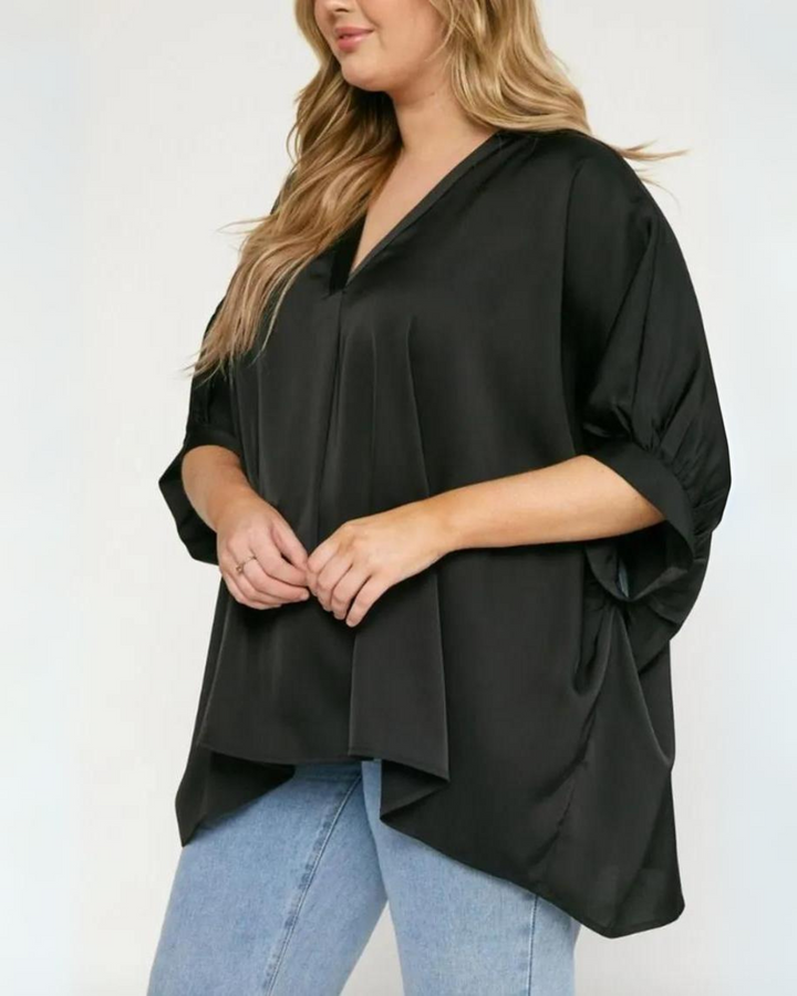 MAELYNN - SATIN V - NECK HALF SLEEVE TOP