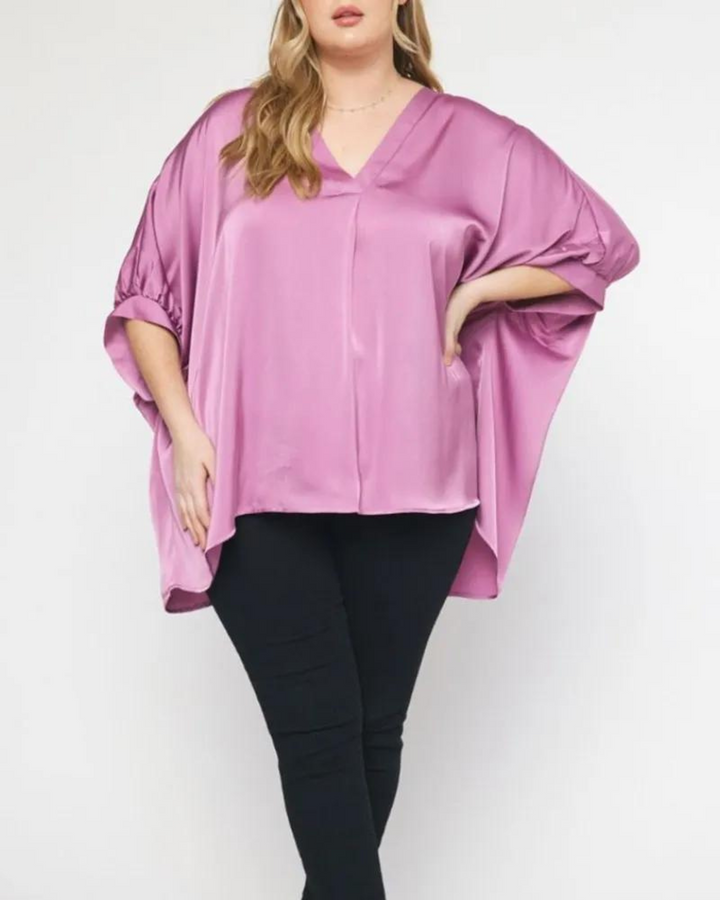 MAELYNN - SATIN V - NECK HALF SLEEVE TOP