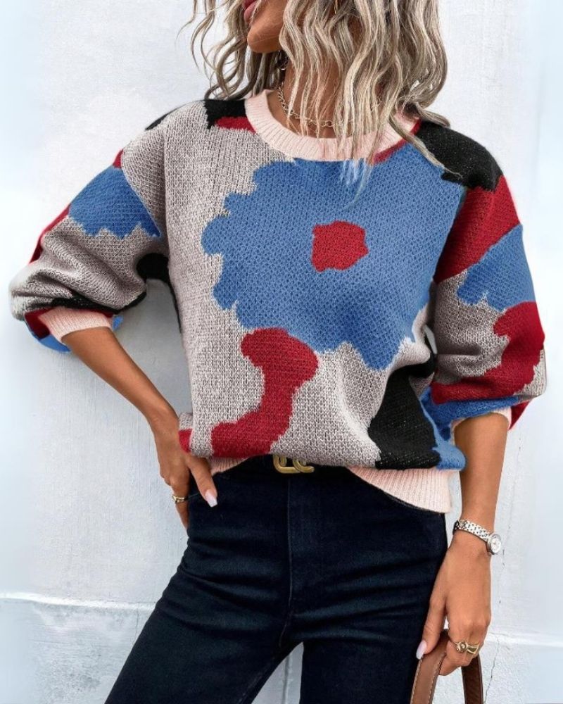 MYANA - Knitted jumper with abstract floral pattern