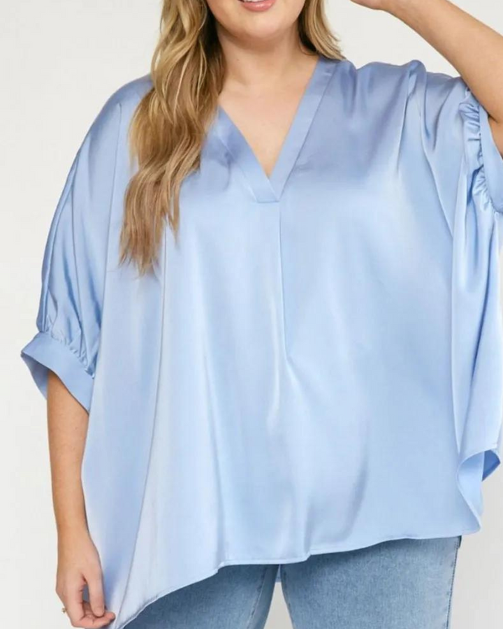 MAELYNN - SATIN V - NECK HALF SLEEVE TOP