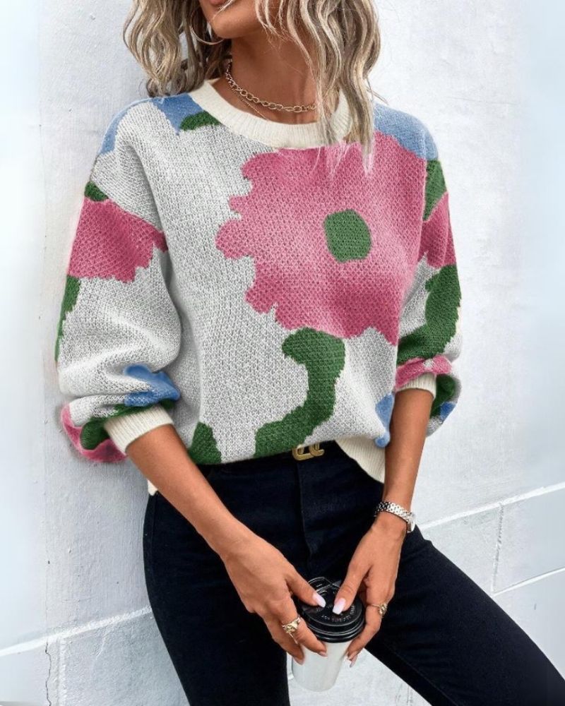 MYANA - Knitted jumper with abstract floral pattern