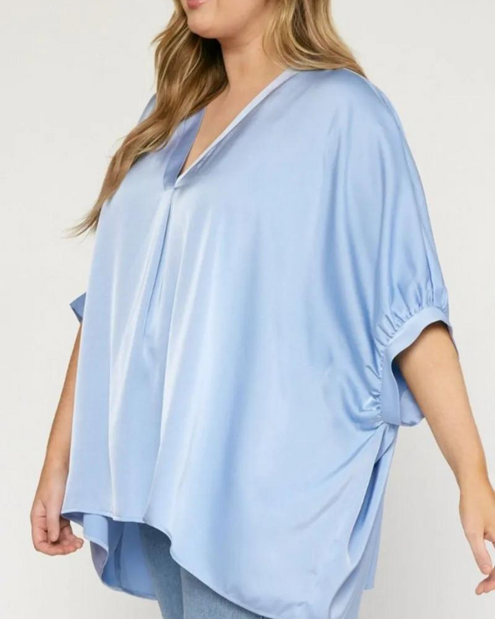 MAELYNN - SATIN V - NECK HALF SLEEVE TOP