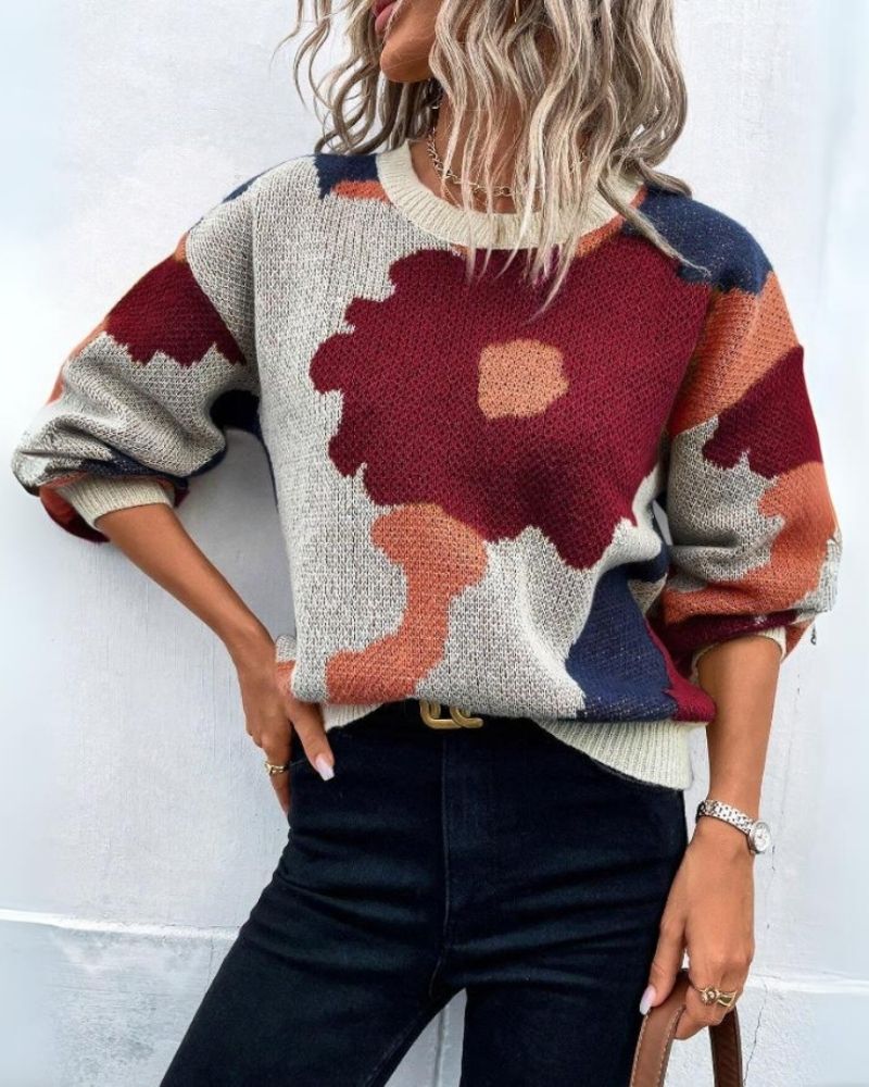 MYANA - Knitted jumper with abstract floral pattern