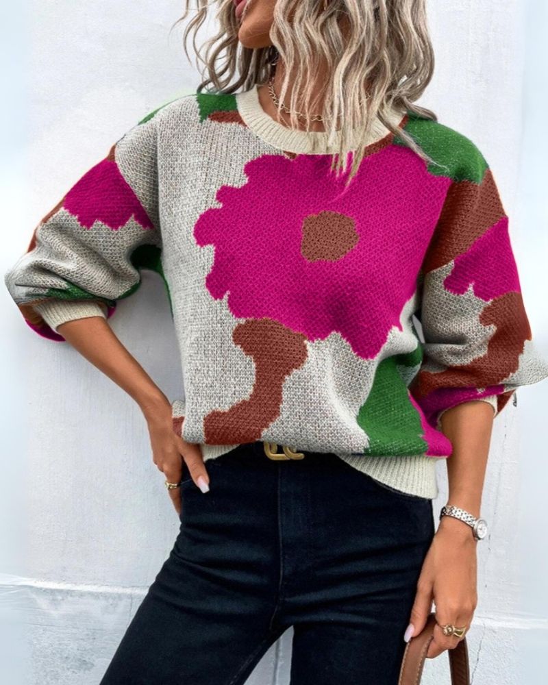 MYANA - Knitted jumper with abstract floral pattern