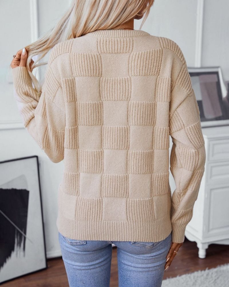 SOLERA - Chunky knit jumper with a checkerboard pattern