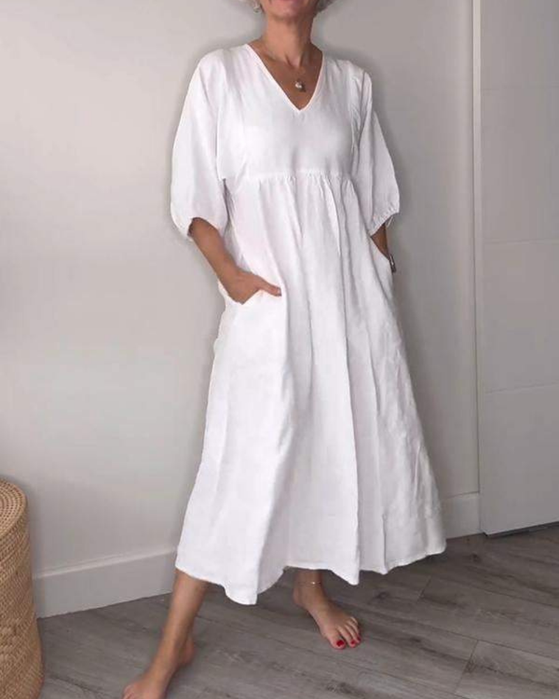 ELAENE - Relaxed Elegance V-Neck Maxi Dress