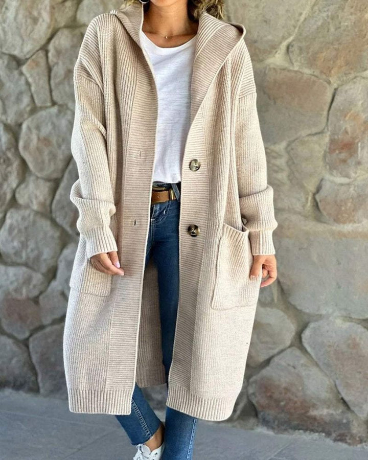 AVERY - KNITTED HOODED LONG COAT