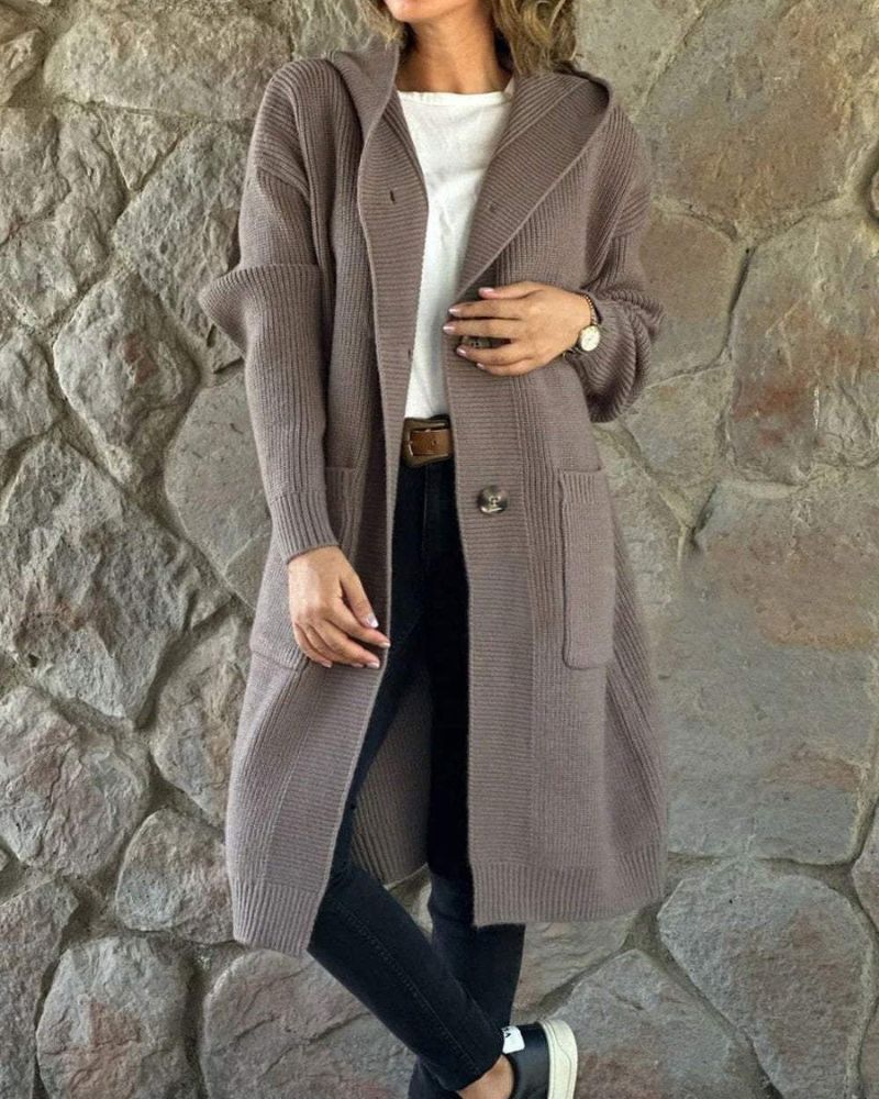 AVERY - KNITTED HOODED LONG COAT