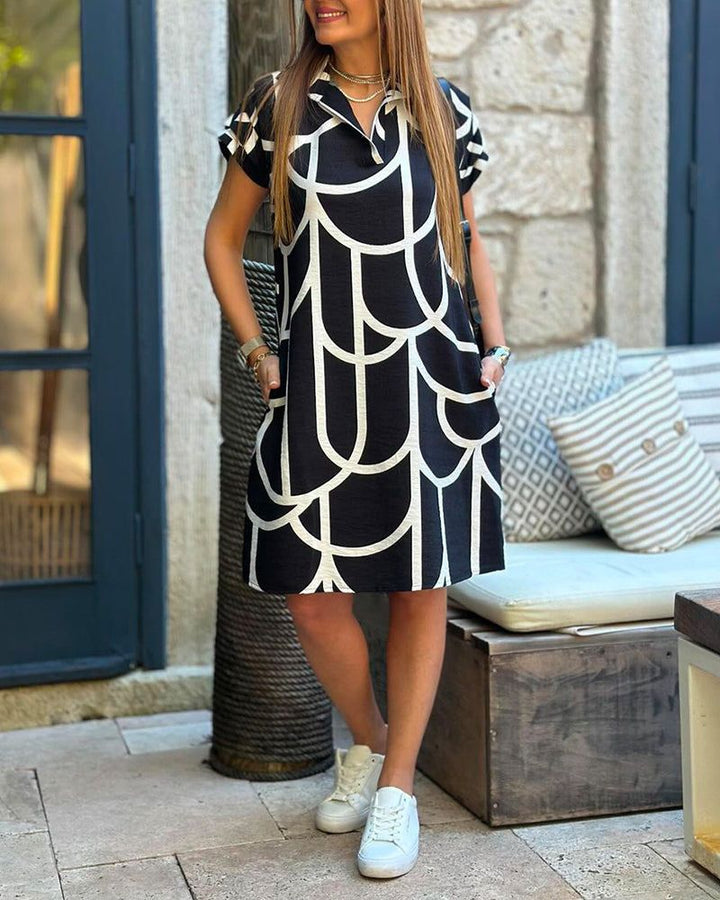 LURE - Midi dress with lapel line and short sleeves