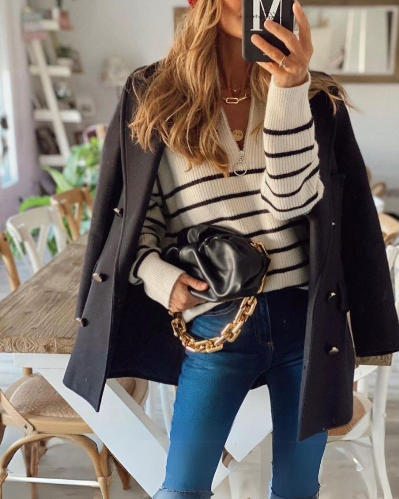 ALICE - Casual Striped Black and White Pullover