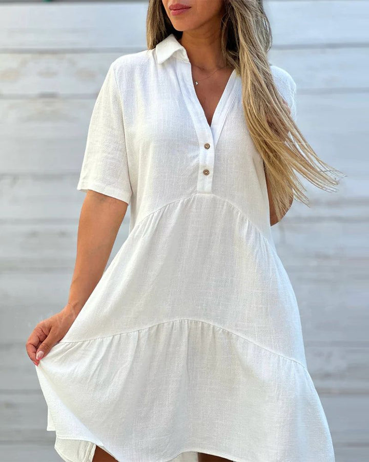 FRIZ - Casual Short-Sleeved Cotton And Linen Dress