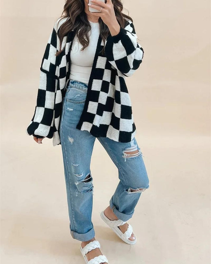 SARIL - Oversized Checkered Cardigan