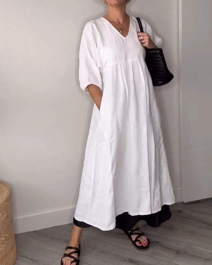 ELAENE - Relaxed Elegance V-Neck Maxi Dress