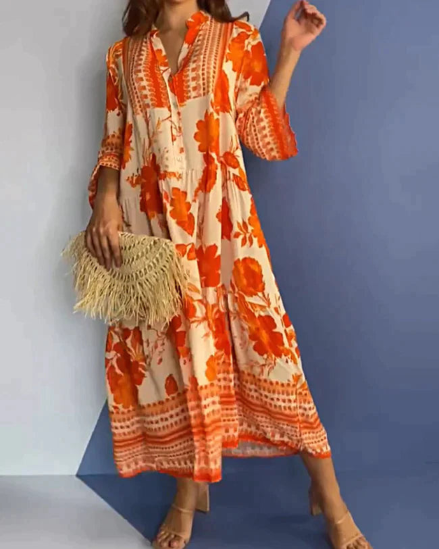 WAINA - 3/4 Length Sleeve Swing Print Dress