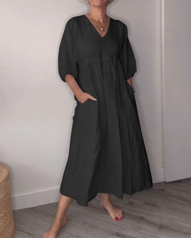 ELAENE - Relaxed Elegance V-Neck Maxi Dress