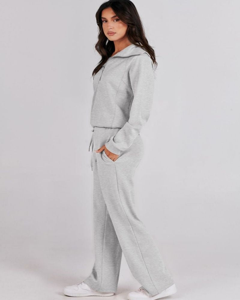 BAENA - Half Zip Sweatshirt + Wide Leg Sweatpant Set