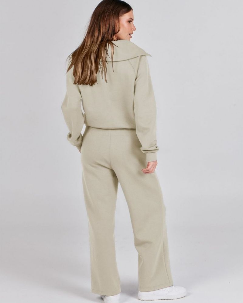 BAENA - Half Zip Sweatshirt + Wide Leg Sweatpant Set