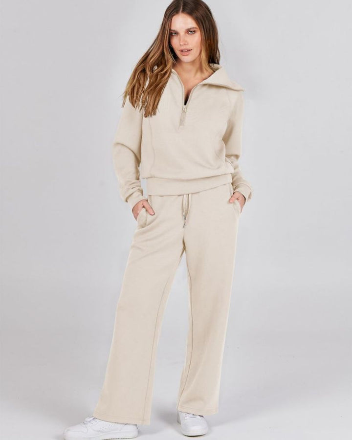 BAENA - Half Zip Sweatshirt + Wide Leg Sweatpant Set