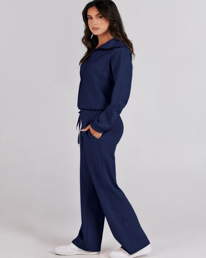 BAENA - Half Zip Sweatshirt + Wide Leg Sweatpant Set