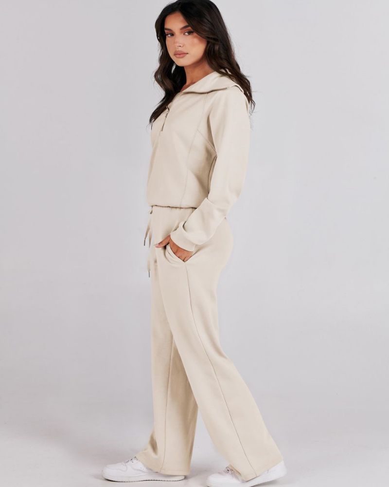 BAENA - Half Zip Sweatshirt + Wide Leg Sweatpant Set