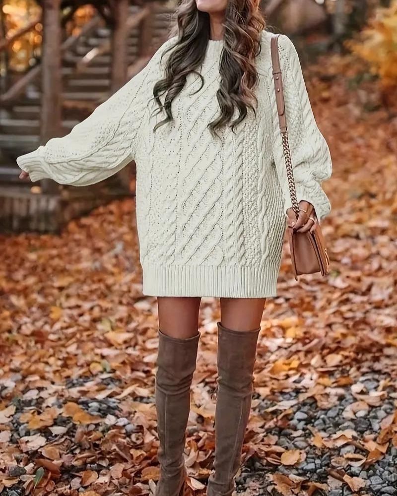 DARENA - Cable Knit Long Sleeve Dress