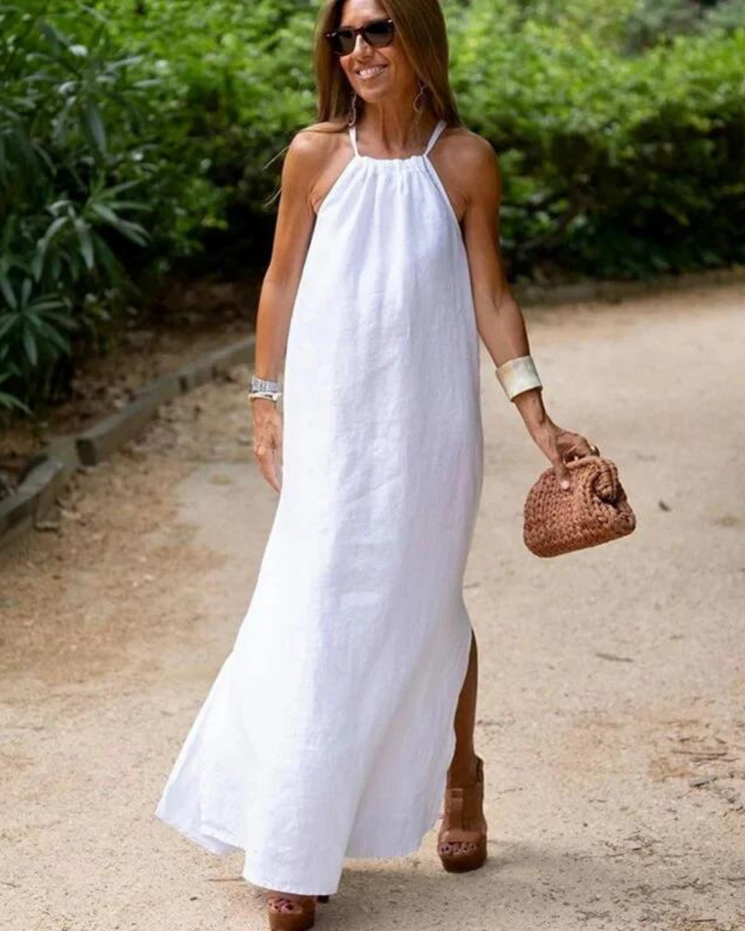 DOWN THE COVE - Long dress in linen blend