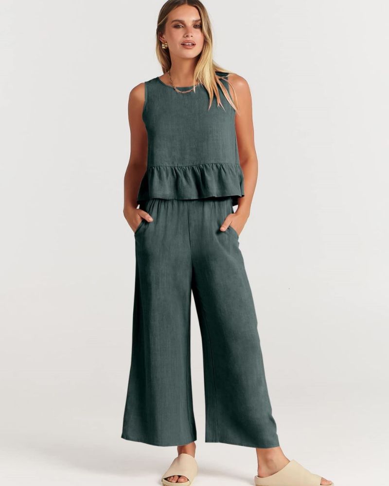 VALERINA - Casual Linen 2 Piece Top and Pants Set