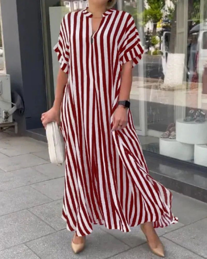 PIEN - COMFY STRIPED DRESS WITH V-NECK