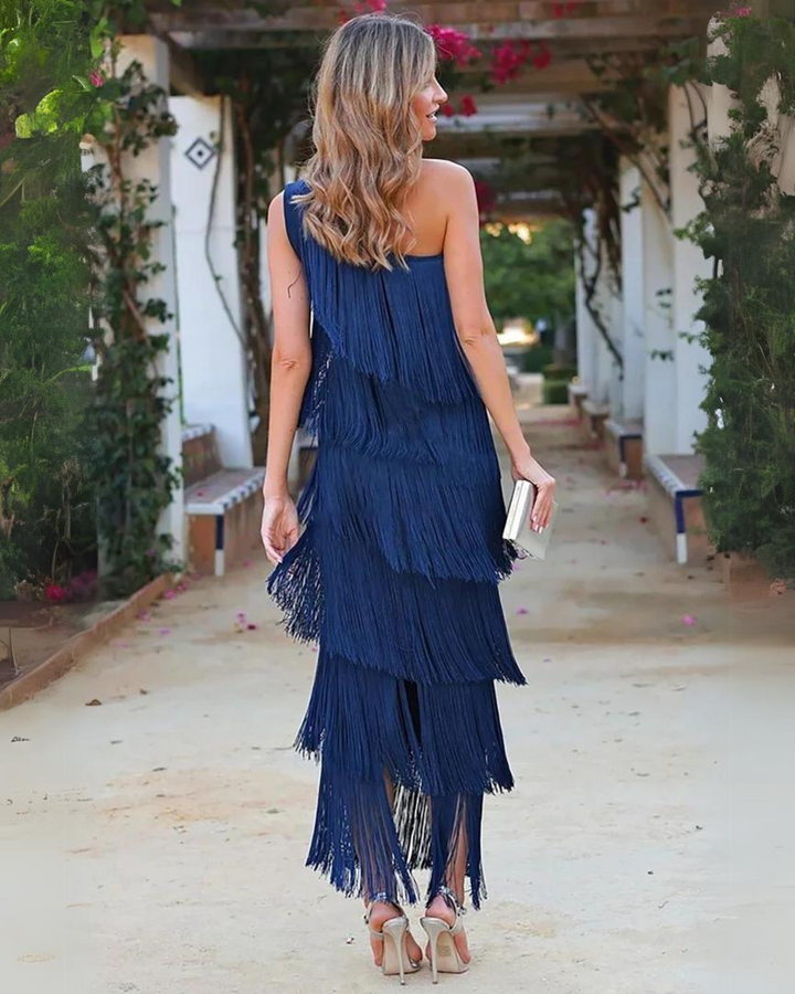 SARI - OFF SHOULDER ELEGANT FRINGE DRESS