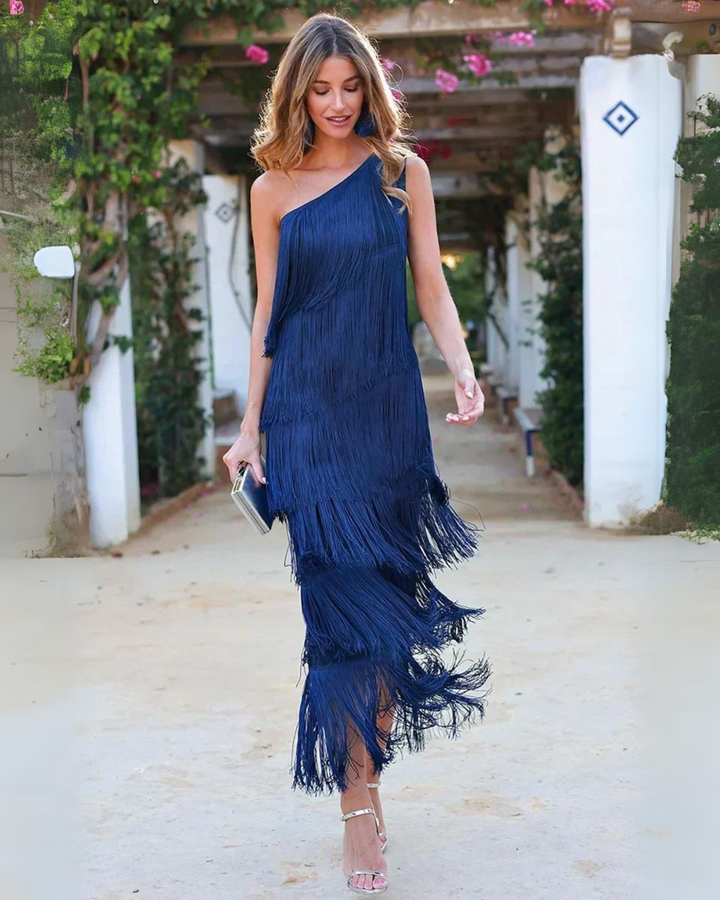 SARI - OFF SHOULDER ELEGANT FRINGE DRESS