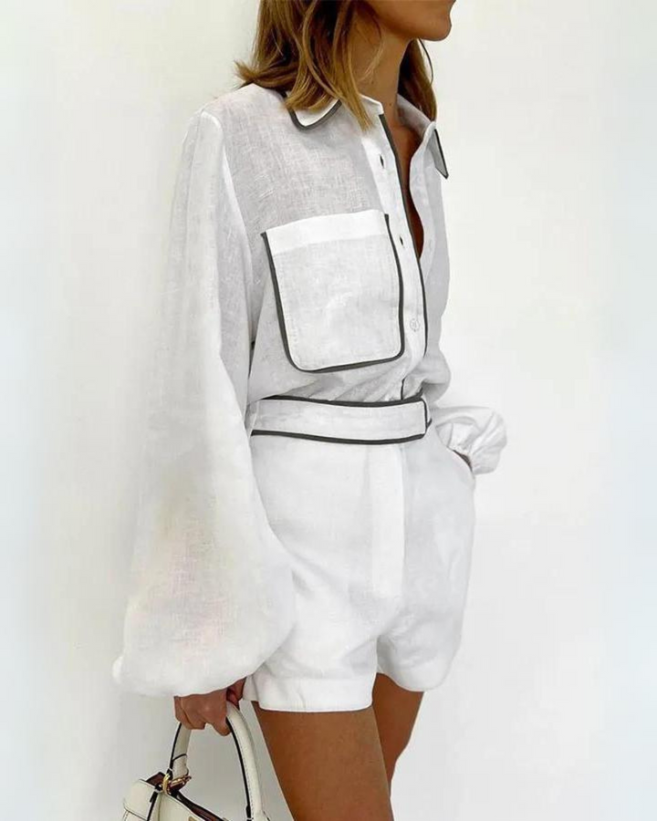 DALA - WHITE BLOUSE AND SHORTS TWO PIECES SET