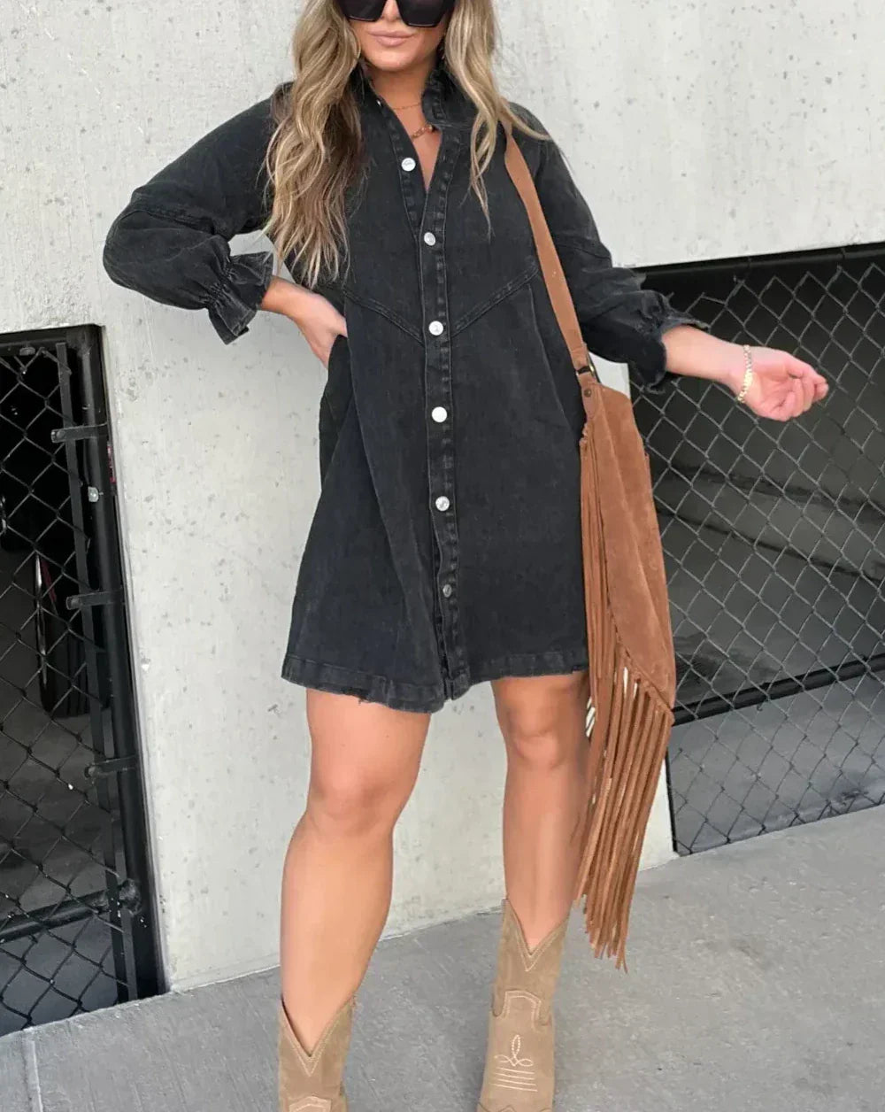 Downtown - Denim dress with long sleeves